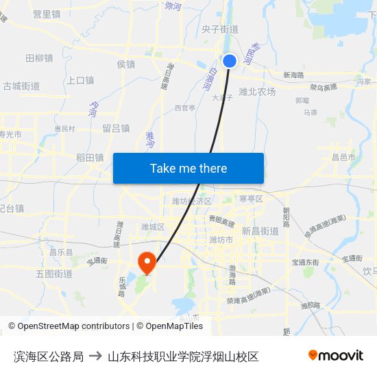 滨海区公路局 to 山东科技职业学院浮烟山校区 map
