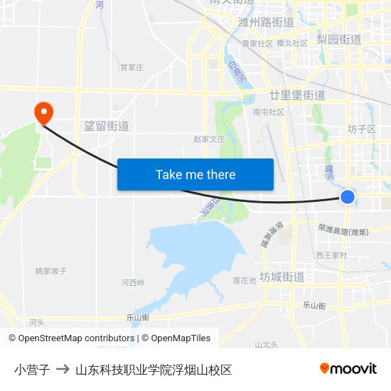 小营子 to 山东科技职业学院浮烟山校区 map