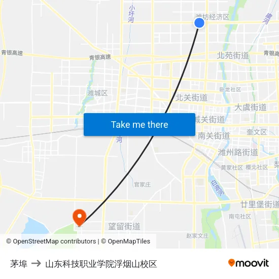 茅埠 to 山东科技职业学院浮烟山校区 map