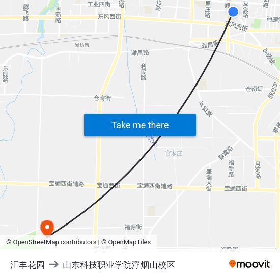 汇丰花园 to 山东科技职业学院浮烟山校区 map