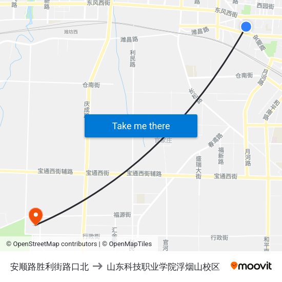 安顺路胜利街路口北 to 山东科技职业学院浮烟山校区 map