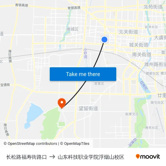 长松路福寿街路口 to 山东科技职业学院浮烟山校区 map