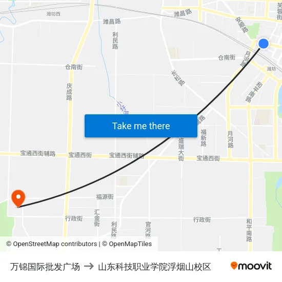 万锦国际批发广场 to 山东科技职业学院浮烟山校区 map
