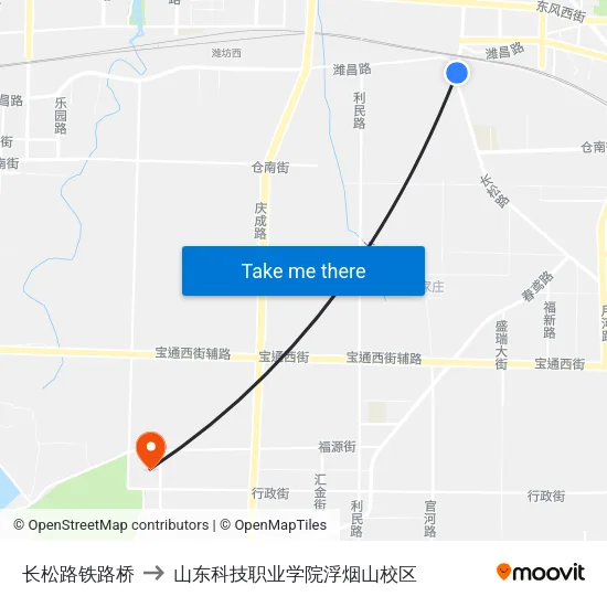 长松路铁路桥 to 山东科技职业学院浮烟山校区 map