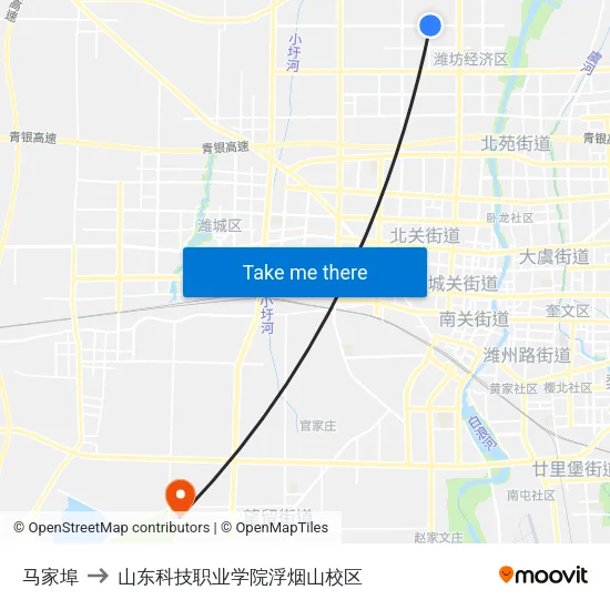 马家埠 to 山东科技职业学院浮烟山校区 map