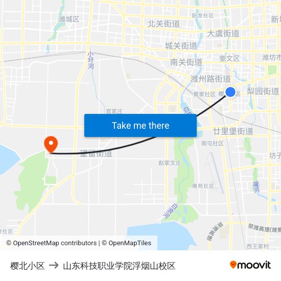 樱北小区 to 山东科技职业学院浮烟山校区 map