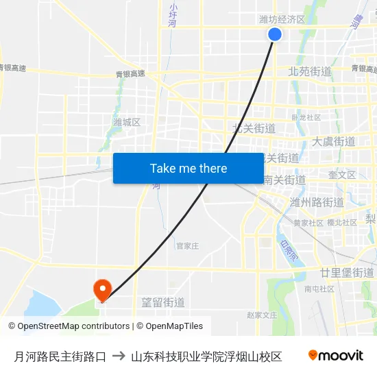 月河路民主街路口 to 山东科技职业学院浮烟山校区 map