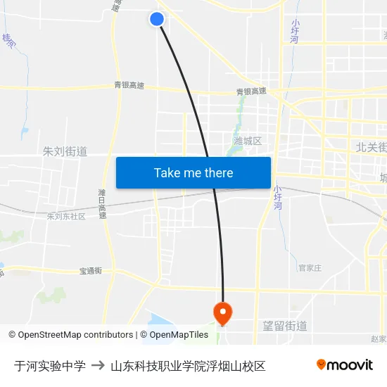于河实验中学 to 山东科技职业学院浮烟山校区 map