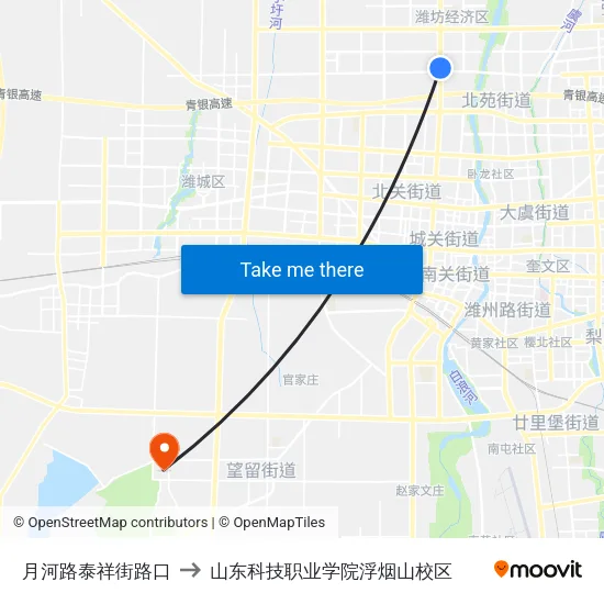 月河路泰祥街路口 to 山东科技职业学院浮烟山校区 map
