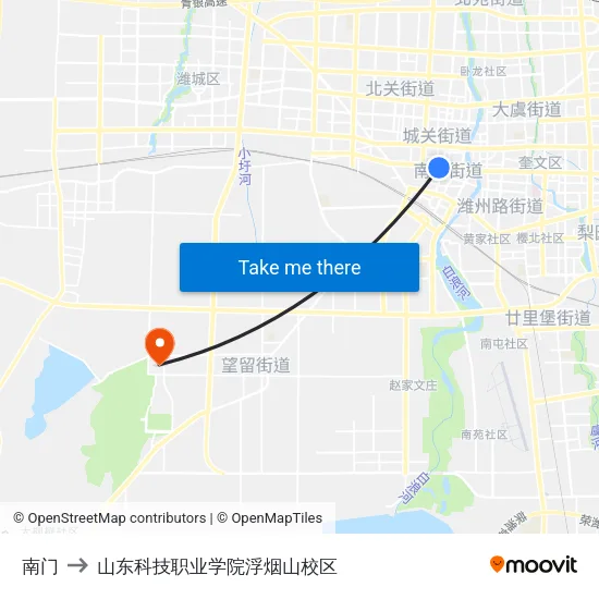 南门 to 山东科技职业学院浮烟山校区 map