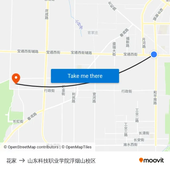 花家 to 山东科技职业学院浮烟山校区 map