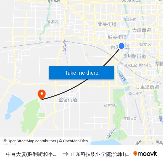 中百大厦(胜利街和平路口) to 山东科技职业学院浮烟山校区 map