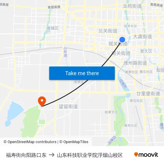 福寿街向阳路口东 to 山东科技职业学院浮烟山校区 map