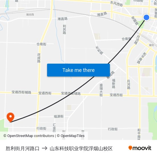 胜利街月河路口 to 山东科技职业学院浮烟山校区 map