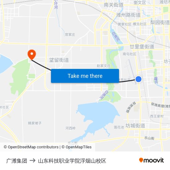 广潍集团 to 山东科技职业学院浮烟山校区 map