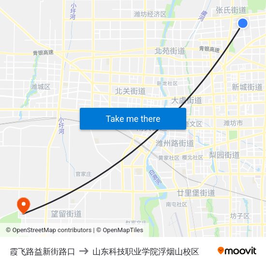 霞飞路益新街路口 to 山东科技职业学院浮烟山校区 map