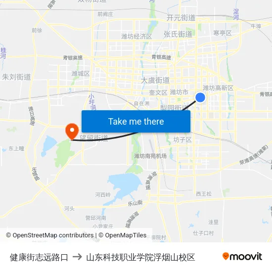 健康街志远路口 to 山东科技职业学院浮烟山校区 map