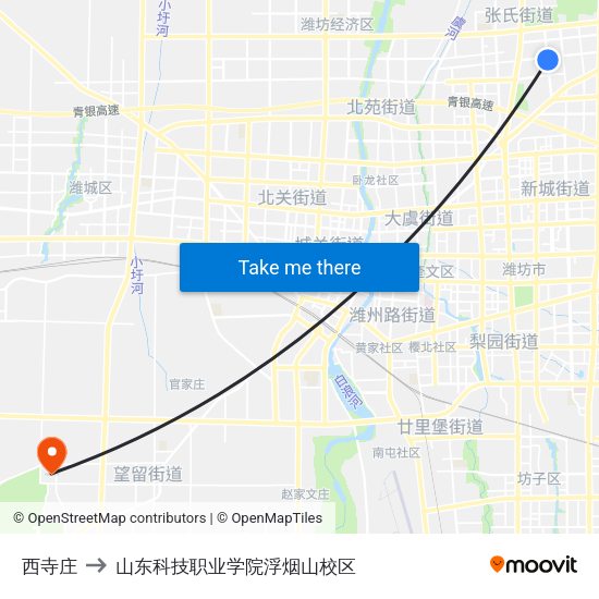 西寺庄 to 山东科技职业学院浮烟山校区 map