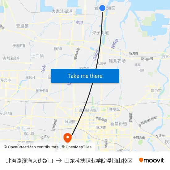 北海路滨海大街路口 to 山东科技职业学院浮烟山校区 map