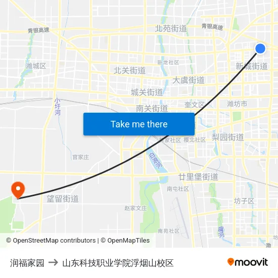 润福家园 to 山东科技职业学院浮烟山校区 map