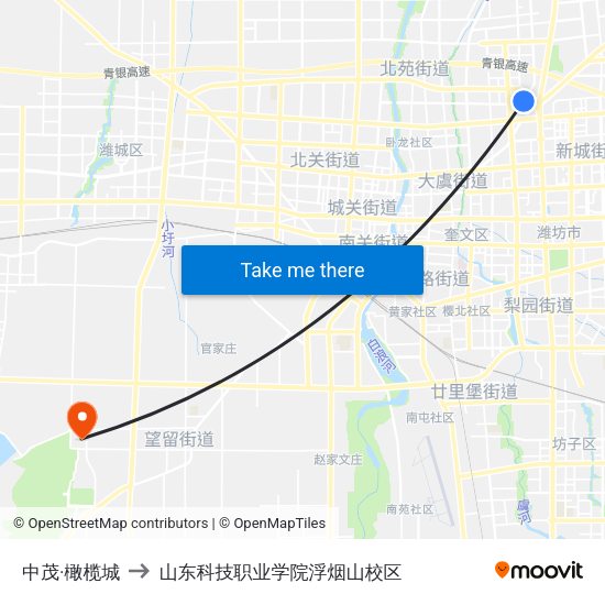中茂·橄榄城 to 山东科技职业学院浮烟山校区 map