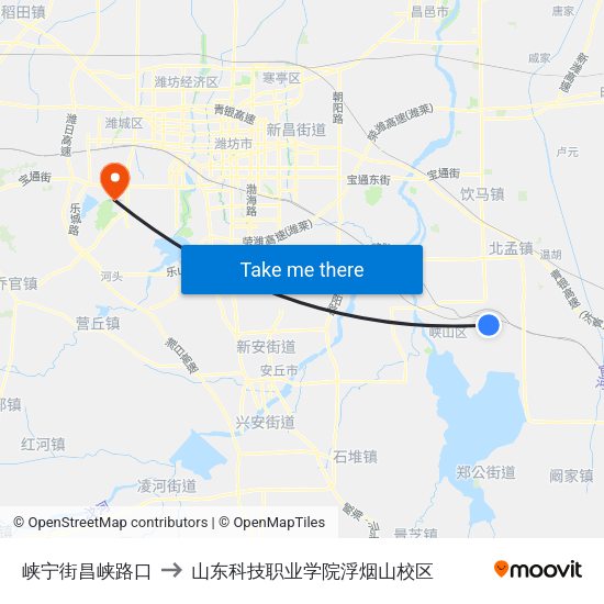 峡宁街昌峡路口 to 山东科技职业学院浮烟山校区 map