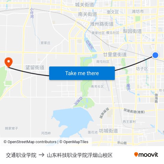 交通职业学院 to 山东科技职业学院浮烟山校区 map
