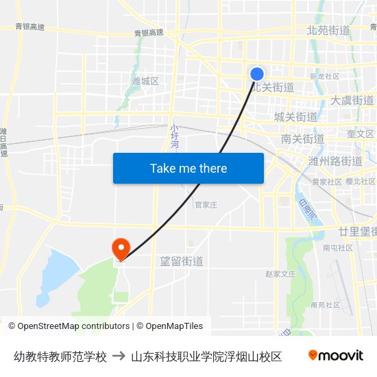 幼教特教师范学校 to 山东科技职业学院浮烟山校区 map