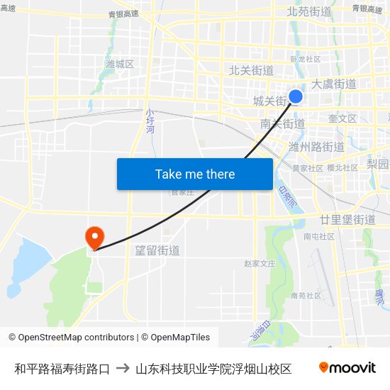 和平路福寿街路口 to 山东科技职业学院浮烟山校区 map