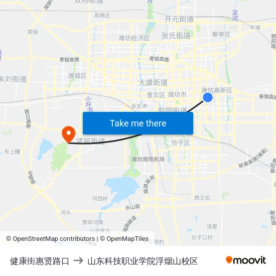 健康街惠贤路口 to 山东科技职业学院浮烟山校区 map