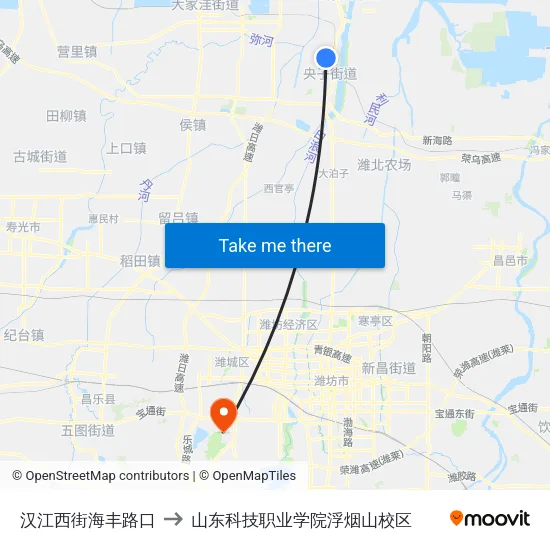 汉江西街海丰路口 to 山东科技职业学院浮烟山校区 map