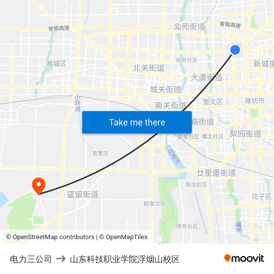 电力三公司 to 山东科技职业学院浮烟山校区 map
