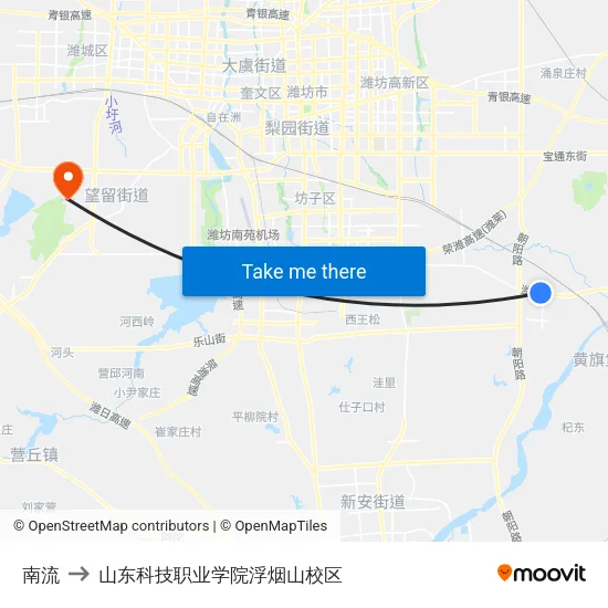 南流 to 山东科技职业学院浮烟山校区 map