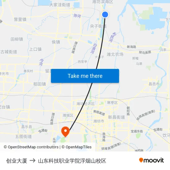 创业大厦 to 山东科技职业学院浮烟山校区 map