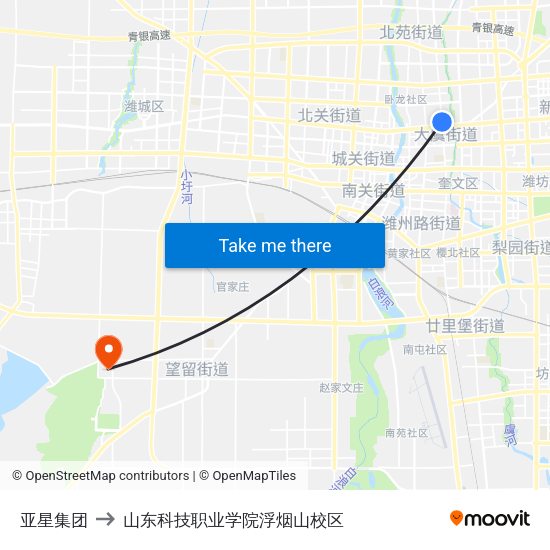 亚星集团 to 山东科技职业学院浮烟山校区 map
