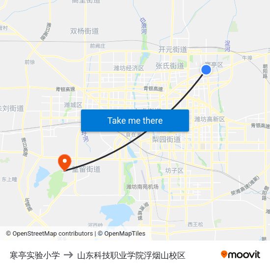 寒亭实验小学 to 山东科技职业学院浮烟山校区 map