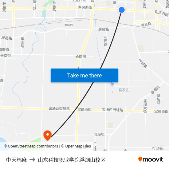 中天棉麻 to 山东科技职业学院浮烟山校区 map