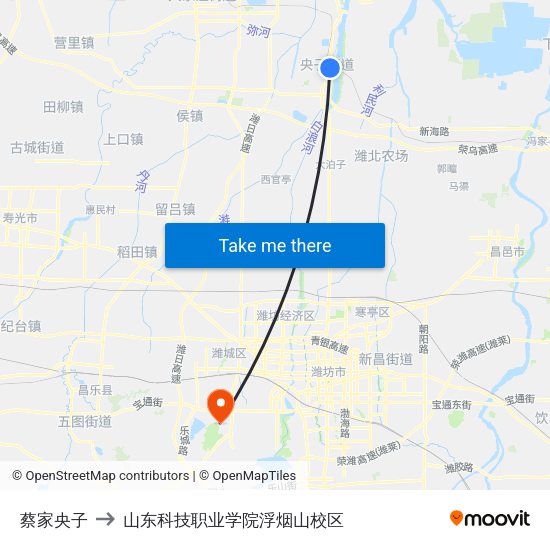蔡家央子 to 山东科技职业学院浮烟山校区 map