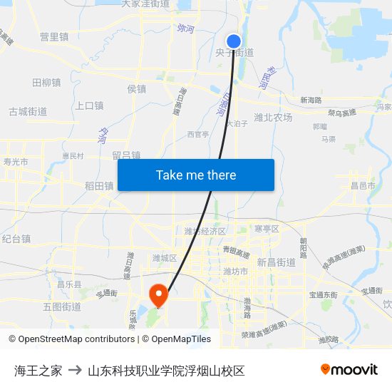 海王之家 to 山东科技职业学院浮烟山校区 map