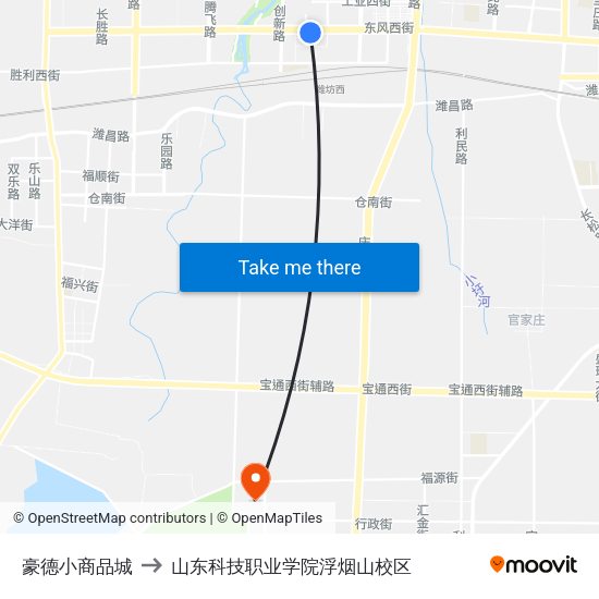 豪德小商品城 to 山东科技职业学院浮烟山校区 map