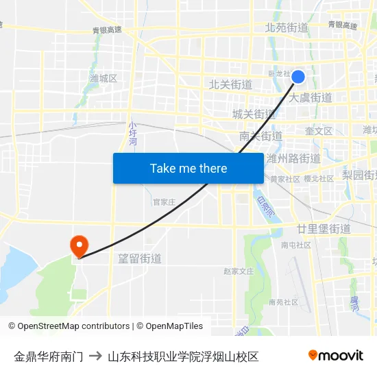 金鼎华府南门 to 山东科技职业学院浮烟山校区 map