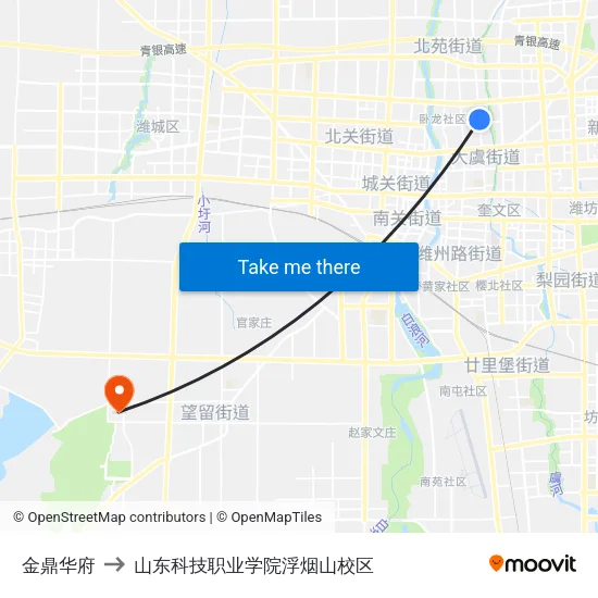 金鼎华府 to 山东科技职业学院浮烟山校区 map