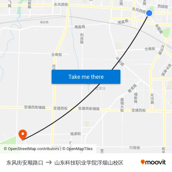 东风街安顺路口 to 山东科技职业学院浮烟山校区 map