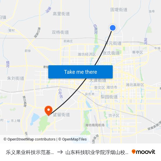 乐义果业科技示范基地 to 山东科技职业学院浮烟山校区 map