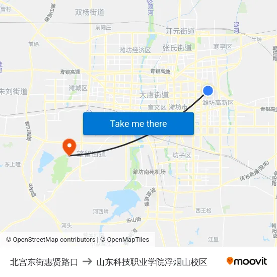 北宫东街惠贤路口 to 山东科技职业学院浮烟山校区 map
