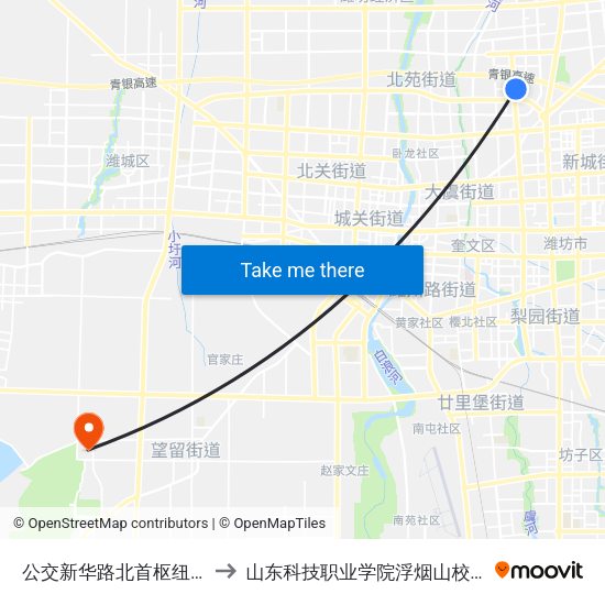 公交新华路北首枢纽站 to 山东科技职业学院浮烟山校区 map