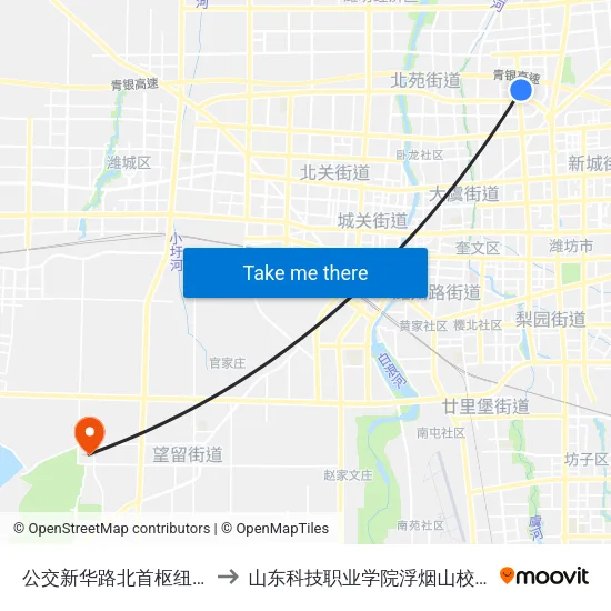 公交新华路北首枢纽站 to 山东科技职业学院浮烟山校区 map
