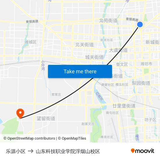 乐源小区 to 山东科技职业学院浮烟山校区 map