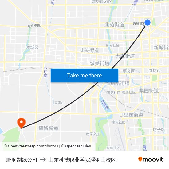 鹏润制线公司 to 山东科技职业学院浮烟山校区 map