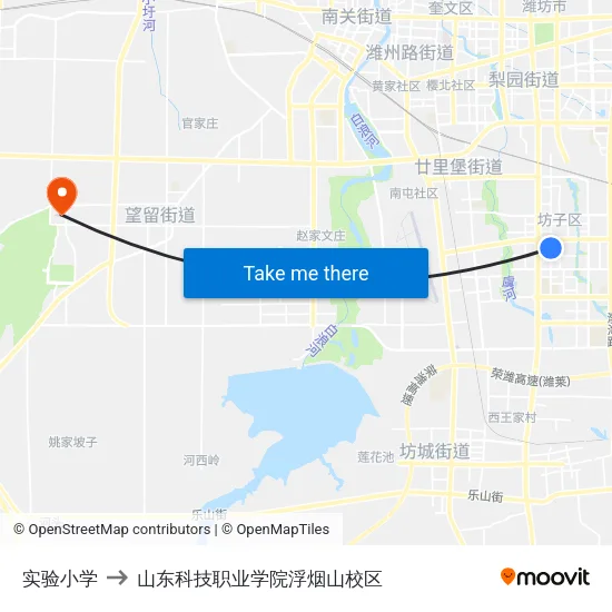实验小学 to 山东科技职业学院浮烟山校区 map